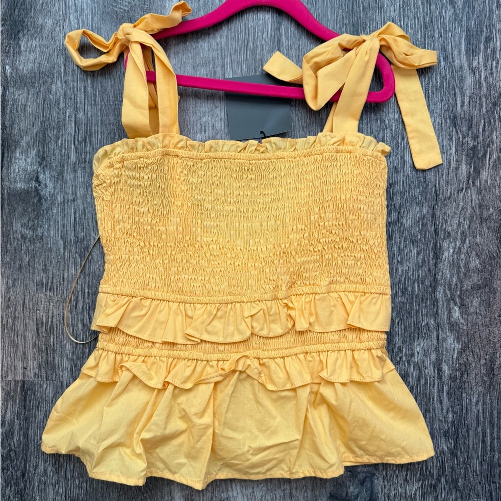 Le Lis Yellow Smocked Ruffled Tank Top